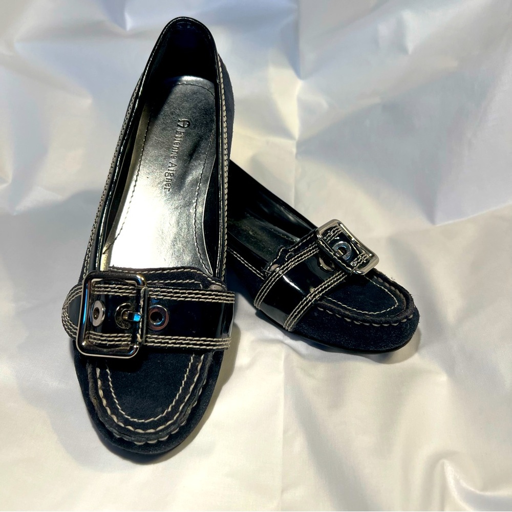 Etienne Aigner Navy Blue Suede Silver-Buckled Loafer